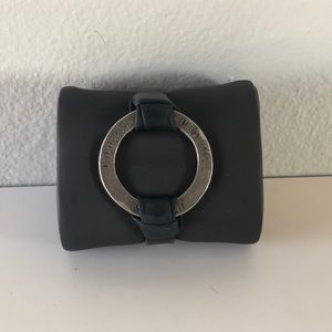 Strength Black Leather Ring Bracelet